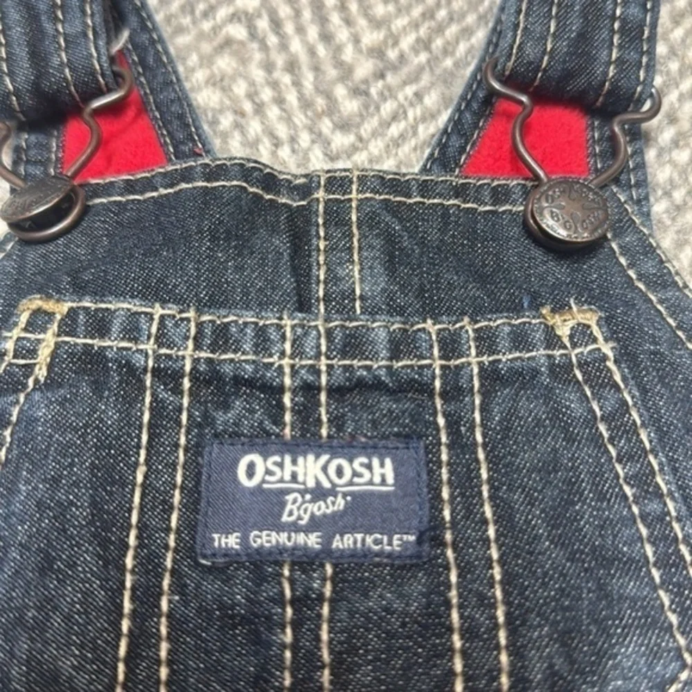 OshKosh‎ B’Gosh veatbak red fleece lined denim jean bib overalls 6mos